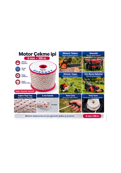 Algaride 6 Mm Motor Çekme İpi 100 Metre Motorlu Testere Jeneratör Motorlu Tırpan Çim Biçme Su Motoru Ve Benzinli Makineler İçin Starter Marş İpi