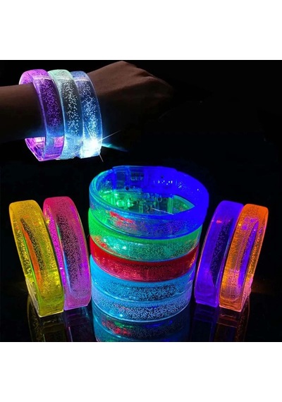 Mavi Led Işıklı Baskı Yapılabilen Pilli Bileklik Bilezik 1,5 Cm Genişlik +0