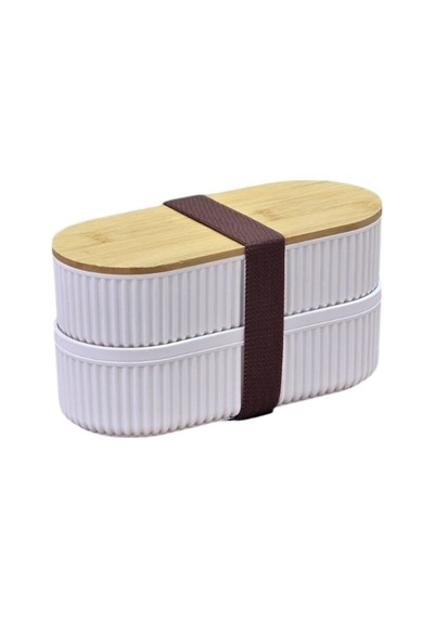 Makri Home 3 Adet 2'li Bambu Kapaklı Saklama Ve Beslenme Kutusu 2 Katlı, 20 X 9 X 5,5 Cm Krem