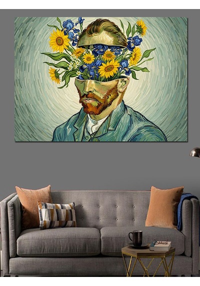 Van Gogh Çiçekli Yüz Dekoratif Kanvas - Mdf Ahşap Tablo