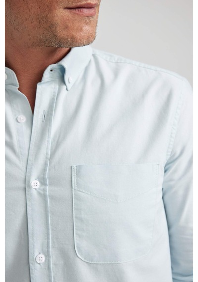 Defacto Regular Fit PoloYaka Oxford Cepli Uzun Kollu Basic Düz Gömlek A8028AX23AUBE723 Mavi