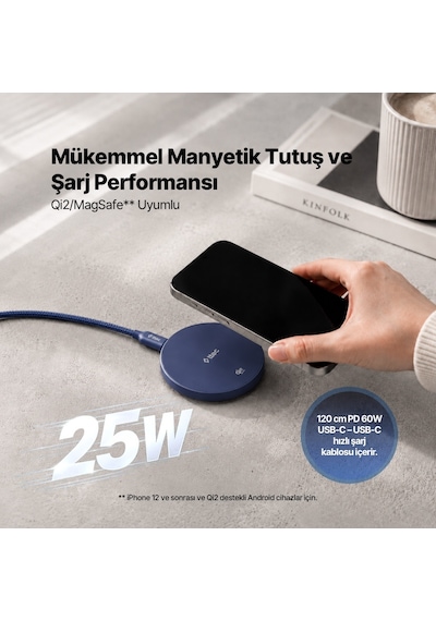 Ttec Aircharger Pro 2 Bliss Qi2.2/magsafe Özellikli 25w iPhone Uyumlu/android Stantlı Kablosuz Hızlı Şarj A Mavi
