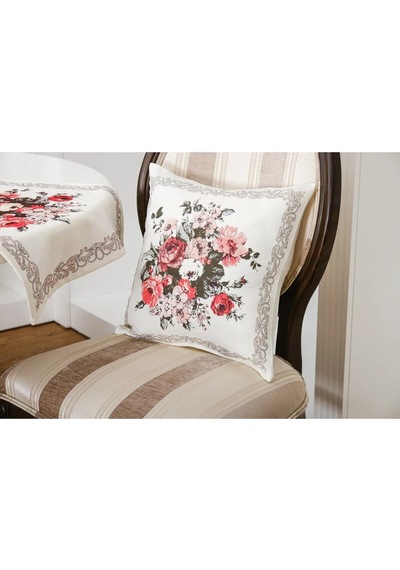 Gardenya Baskılı Kumaş Kreme Çiçekli Kırlent Kılıfı 45x45 Cm - 1440 45 x 45