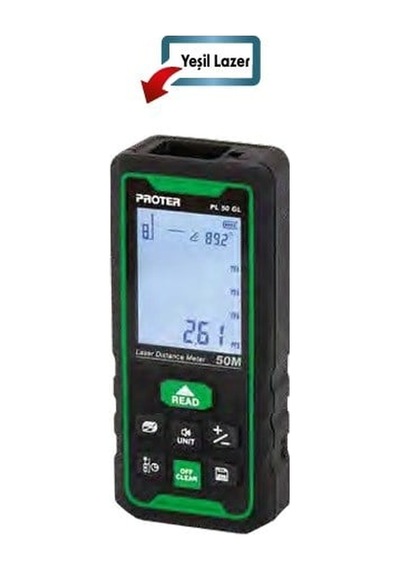 Proter Pl 100 Gl 100 Mt. Lazer Metre İç Ve Dış Alan Ölçüm Yeşil Lazer Pilli
