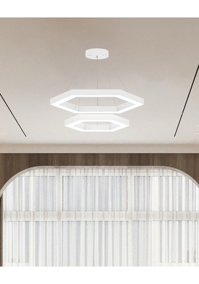 Hexagon Piramit Beyaz Kasa, Doğal Beyaz Işık Modern Led Avize Beyaz