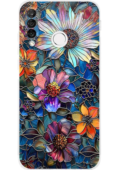 Printify Huawei P30 Lite İle Uyumlu Vitray Mücevher Flora Tasarımlı Şeffaf Silikon Kılıf Şeffaf