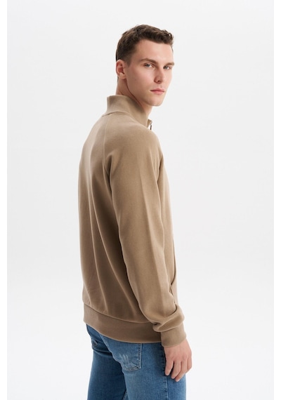 AR-MA Arma Erkek Regular Fit Basic Reglan Kollu Selanik Sweatshirt Karbon Fırçalı, Dik Yaka, Tam Fermuar, Cepli, Pamuk Polyester K30324698202 Füme - Gri