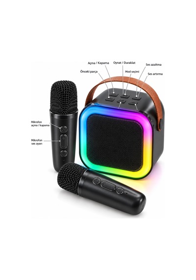 Zenvia Renkli Led Aydınlatmalı Taşınabilir Bluetooth Hoparlör Ve 2 Mikrofon Seti Znv2026