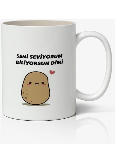 Seni Seviyorum Biliyorsun Dimi Yazılı Baskılı Kupa Bardak - Baskılı Kahve Kupa Bardak