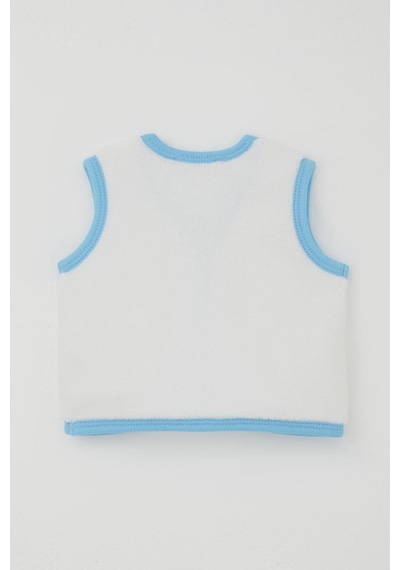 Breeze Erkek Bebek Polar Yelek Düğmeli 0-9 Ay, Beyaz Beyaz