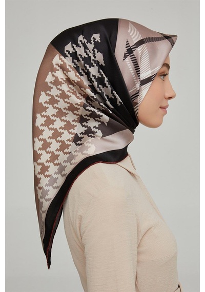 Armine İpek Eşarp Nostalji - 8620-04 Siyah Bordo Twill Siyah Bordo