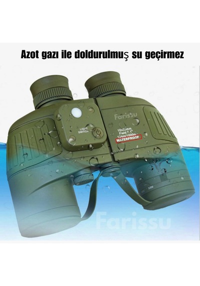 Profesyön 10x50 Mm Azot Dolu Su Geçirmez Denizci Dürbünü Işıklı Pusulalı, Profesyonel Optik Dürbün Yeşil