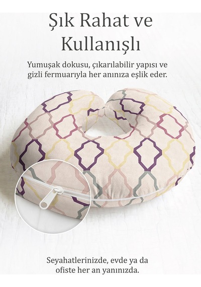 Geometrik Desenli Pamuklu Boyun Yastığı - Modern Pastel Renkli Yetişkin Seyahat Yastığı Mat Gün Doğumu Deniz Mavisi