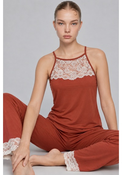 Kadın Dantelli Relaxed Kırmızı Pijama Takımı 4743