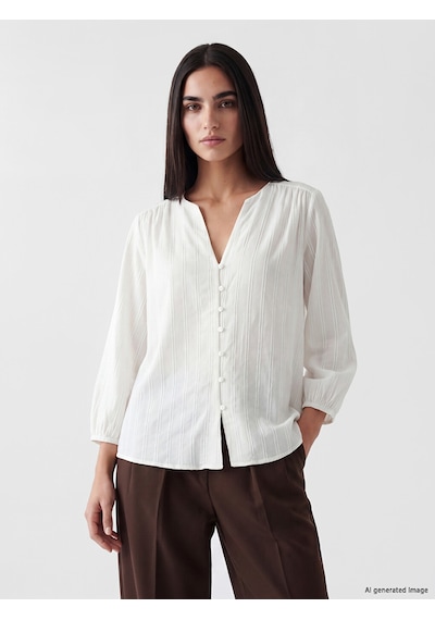 Lcw Vision Beyaz Kaçık Yaka Çizgili Oversize Armürlü Bluz Lcw Vision Beyaz Kaçık Yaka Çizgili Oversize Armürlü Bluz