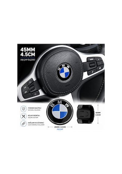 Kendinden Yapışkanlı Bmw Uyumlu Damla Baskı Direksiyon Amblemi 4,5 Cm 45 Mm Lacivert