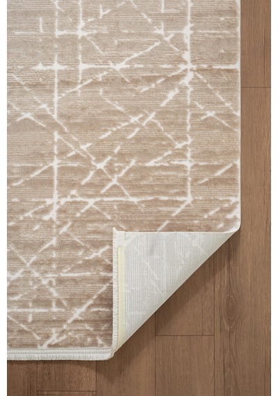 Jade Jd012b Bej Halı Modern Geometrik Desenli Triko Akrilik Pamuk Tabanlı Kaymaz Salon Halısı-778 Bej