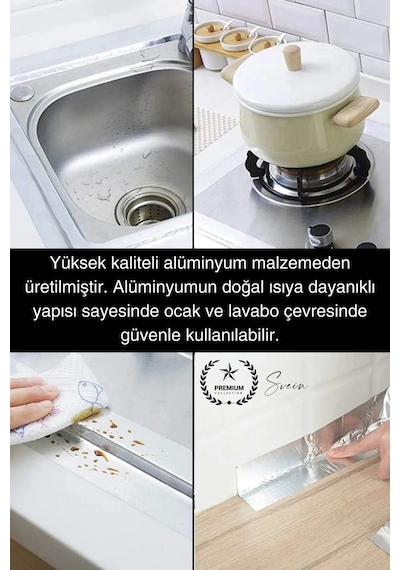 20 Mt Parlak Metalik Gri Tezgah Lavabo Kenar Bandı Sızdırmaz Isıya Dayanıklı Bant Su İzolasyon 1 Ad.