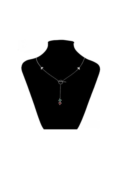 T Bar Kilitli Renkli Üçgen Uçlu Platin Kaplama Kadın Kolye Silver