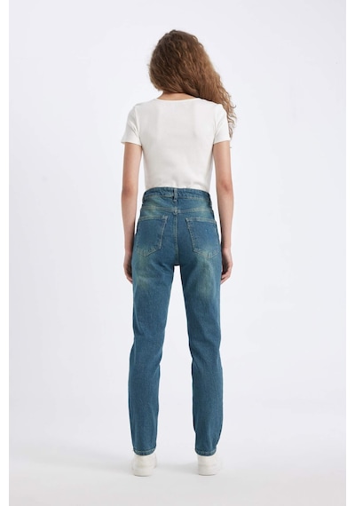 Defacto Comfort Mom Yüksek Bel Uzun Jean Yıkamalı Pantolon D4302AX24AUNM28 Mavi