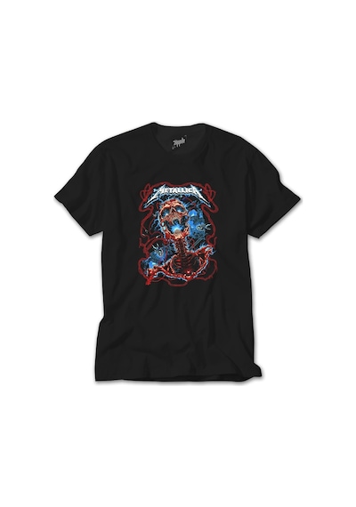 Metallica Lightning Skull Siyah Tişört Siyah
