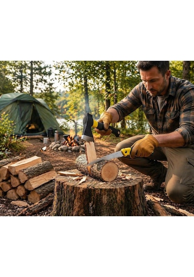 Lexroo Fiber Saplı Balta Ve Katlanabilir Testere Seti Kamp Outdoor Bahçe Odun Kesme Ağaç Budama