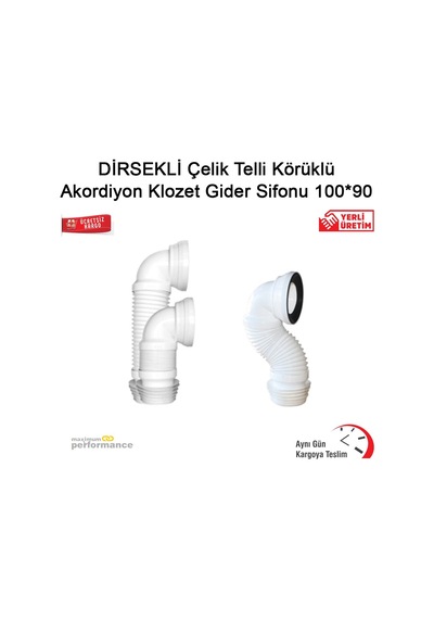Dirsekli Çelik Telli Körüklü Akordiyon Klozet Gider Sifonu 100 90