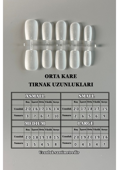 100 Adet Xsmall Mat Kare Takma Tırnak Seti Orta Uzunlukta Yapıştırıcı Hediyeli. Tam Elinize Göre Xsmall
