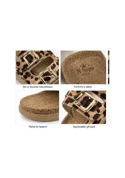 Nzp-24025-lpr N Napa Shoe Kadın Leopar Desenli Çift Bantlı Terlik Taba