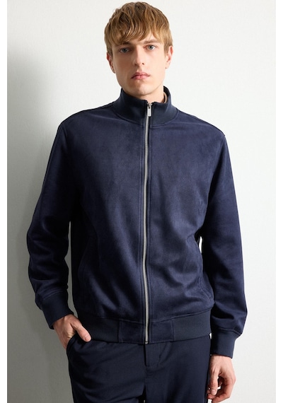 Defacto Ultra Yumuşak Slim Fit Dik Yaka Astarlı Fermuarlı Cepli Süet Mevsimlik Mont D1524ax26aunv253 Lacivert-nv253