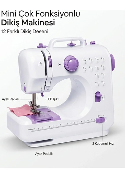 Lb 12 Farklı Dikiş Desenli Mini Dikiş Makinesi Çok Renkli