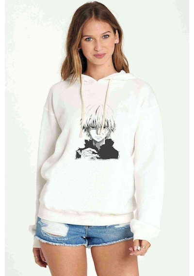Anime Tokyo Ghoul Anteiku Baskılı Beyaz Kadın Kapşonlu Sweatshir (534769277)