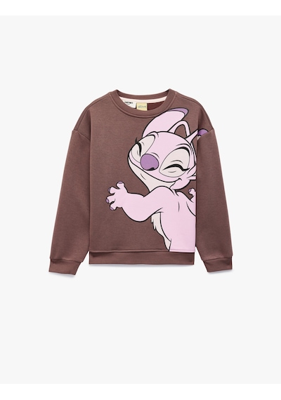 Koton Lisanslı Şardonlu Uzun Kollu Bisiklet Yaka Stitch Baskılı Oversize Sweatshirt Mor 7wkg10029ak