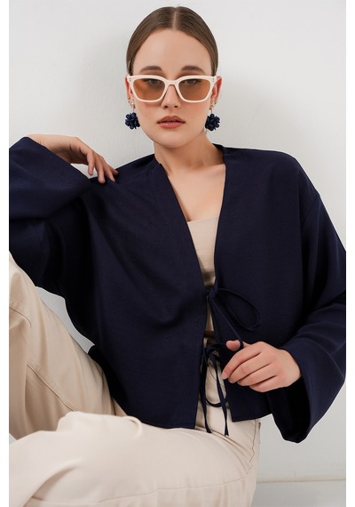 Bigdart Önü Bağlamalı Keten Kimono 960 - Lacivert