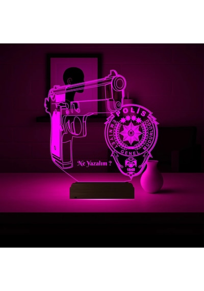 Luvivia Polise Hediye Polis Logo Kişiye Özel 3d Lamba - Masa Gece Lambası V2 Şeffaf