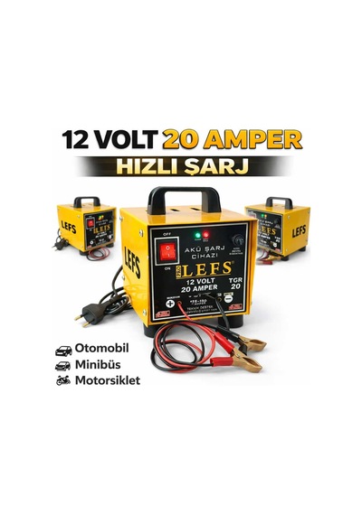 Pro Lefs 12 Volt 20 Amper Akü Şarj Cihazı Saatte 15 Amper Dolum Yapar 180 Ampere Kadar Şarj Eder
