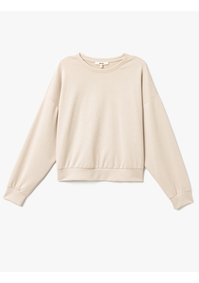 Koton Modal Kumaş Bisiklet Yaka Uzun Kollu Basic Sweatshirt Bej 5sak10112ek Ekru