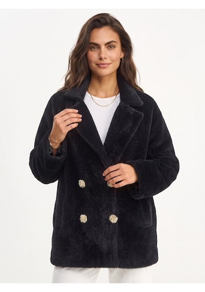 Onloox Kadın Siyah Siyah Pamuklu Peluş Dokulu Oversize Form Düğme Detaylı Cepli Astarlı Mont Onloox Kadın Siyah Siyah Pamuklu Peluş Dokulu Oversize Form Düğme Detaylı Cepli Astarlı Mont