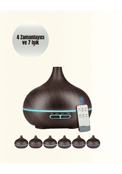 Ultrasonik Hava Difüzörü, 7 Renk Işıklı, Sessiz, Güvenli