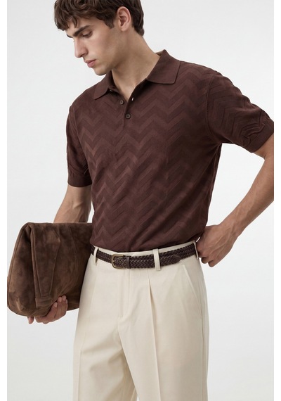 Antioch Zigzag Desenli Polo Yaka Triko Erkek T-shirt Kahverengi