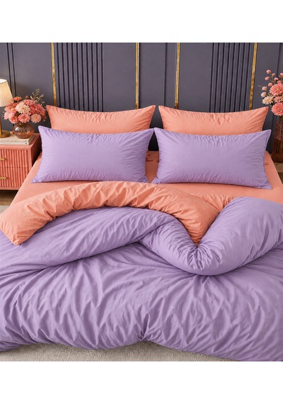 More Home Çift Kişilik Yorgan Kılıfı + Yastık Kılıfı Çarşafsız Somon Lila Lila - Somon