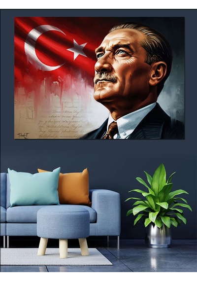 Şanlı Türk Bayrağı Atatürk Portresi Dekoratif Kanvas - Mdf Ahşap Tablo