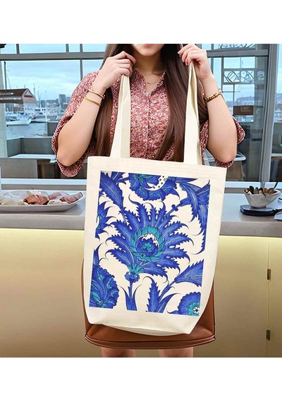 Türk El Sanatları İç Cepli Körüklü Örgü Kulplu Kanvas Çanta 35x40x10 Cm - No.02 Beyaz - Siyah