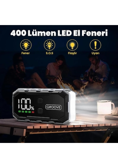 Groove F11 15800mah 2000a Akü Takviye Cihazı Taşınabilir Jump Starter Powerbank+Led Lamba+Lcd Ekran