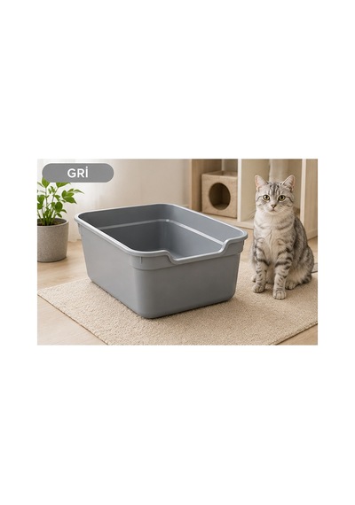 Pribor Kedi Tuvalet Açık Geniş, Pratik Ve Kolay Temizlenebilir 49 X 38 X 18,5 Cm Gri