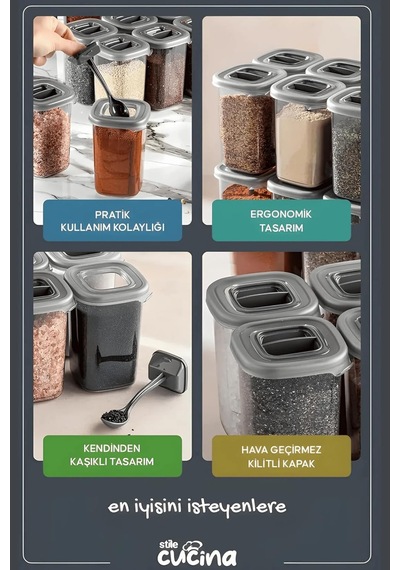 Alessi 12 Adet Kendinden Kaşıklı Etiketli Baharatlık Seti 450 Ml Antrasit Diğer