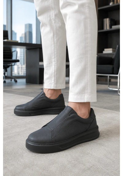 Mevese İnfua Bağcıksız Cilt Erkek Günlük Casual Sneaker Ayakkabı Siyah