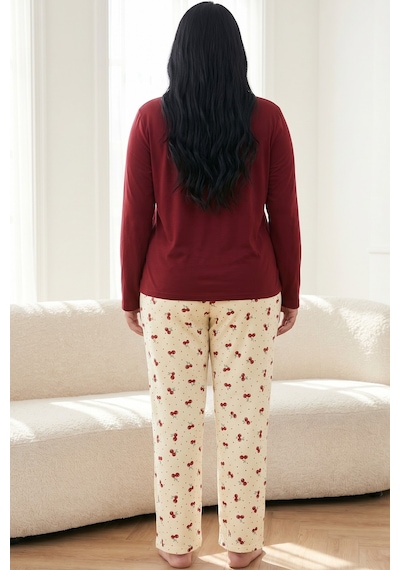 Siyah İnci Pamuklu Likralı Büyük Beden Battal Boy Örme Pijama Takım 26240904 Bordo Siyah İnci Pamuklu Likralı Büyük Beden Battal Boy Örme Pijama Takım 26240904 Bordo