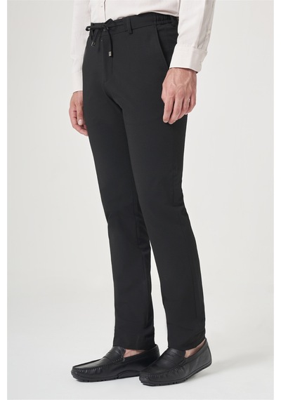 İmza Siyah Yan Cep Kendinden Desenli Gofreli Jogger Slim Fit Esnek Pantolon 1003260177
