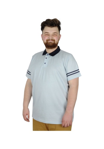 Mode Xl Büyük Beden T-Shirt Polo Sleeve Striped 22336 Mavi 001